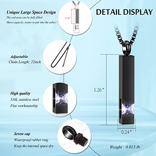 XSMZB Crystal Bar Cremation Urn Jewelry for Ashes Birthstone Cube Memorial Urn Necklace for Women Men Funeral Ashes Keepsake Pendant(Light Purple)
