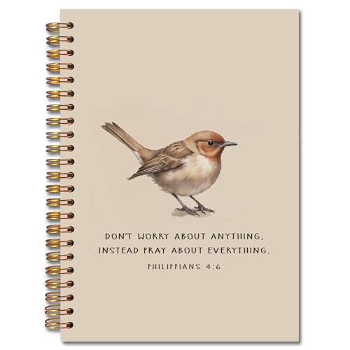 Exqcom Bird Christian Spiral Notebooks, Philippians 4:6 Bible Journal, Scripture Journals for Writing, Christian Gifts for Women Men, Religious Notebook for Note Taking, 5.5x8.3 Inch
