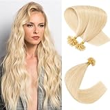 U Tip Pre Bonded Remy Human Hair Extensions 100 Strands Per Package Nail Tip Italian Keratin Fushion Hairpiece Long Straight Silky For Women #613 Bleach Blonde 16 inches 50g