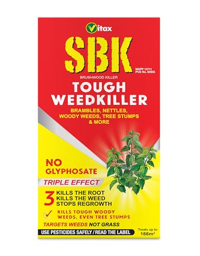 Vitax SBK Tough Weedkiller Kills Down To The Roots Suitable For Brambles Nettles Dock Woody Weeds Hardwood & Tree Stumps Targets Weeds Not Grass Concentrate - 500Ml Coverage 166M2