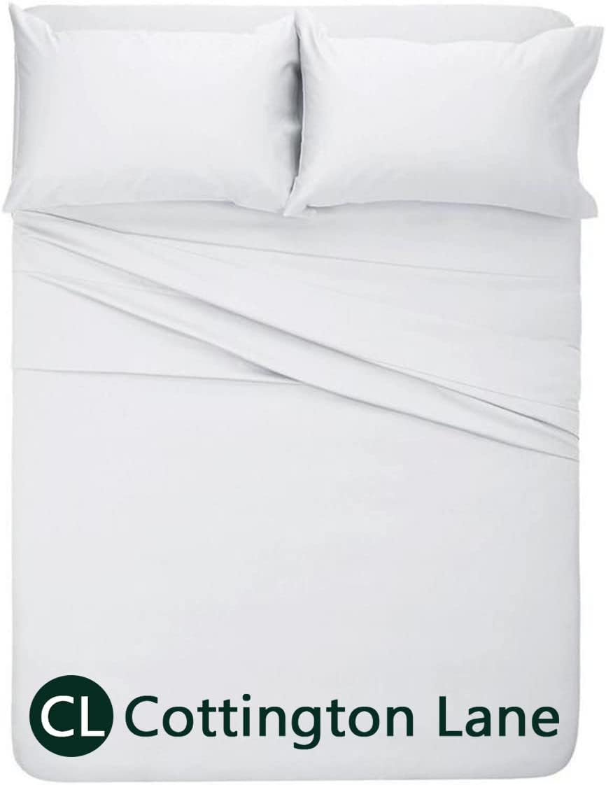 4 Piece Premium Sheet Set-Cotton Bed Sheets Full Size-100% Cotton-400 Thread Count-16 Inch Deep Pocket Fitted Sheet with Elastic All Around- Soft & Luxurious Hotel Quality Sheets(White)