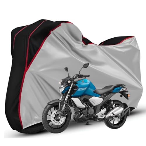 Image of Waterproof Bike Body Cover Compatible with Yamaha Fz Dustproof Scratchproof - Motorcycle Cover for Two Wheeler, Outdoor Full Cover with UV, Duty, Rain Protection (Silver Top Black)