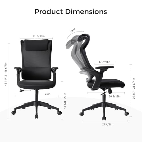 Image of EUREKA ERGONOMIC OC77 Mesh Office Chair, Ergonomic Office Chair, Home Office Desk Chairs with Oversized Headrest and 3D Armrests, Computer Desk Chair, Black