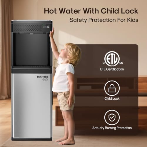 Image of ICEPURE 4-in-1 Bottom Loading Water Cooler Dispenser with Ice Maker | Fits 3 & 5 Gallon Bottles, Hot & Cold Water with Child Lock, 33 lbs Daily Output for Home and Office