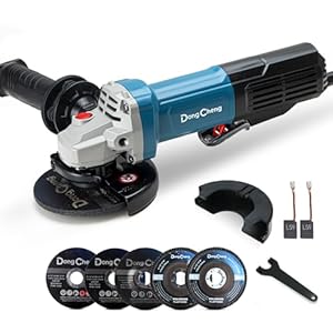 DongCheng 9.2 Amp Power Angle Grinders, 4-1/2 in., 11800RPM, Tool-Free Guard, Electric Metal Grinder Tool, Small Corded Angle Grinder, Paddle Switch, Shockproof Handle for Cutting, Grinding, Polishing