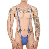 Freebily Herren Mankini Transparent Bulge Beutel String Tanga Body Y-Rücken Sling Shot Bikini Erotik Unterwäsche Dessous Blau_B One Size