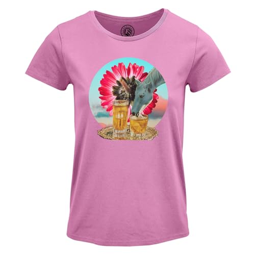 T-shirt cheval alcoolique vintage femme col rond au style collage art surréaliste