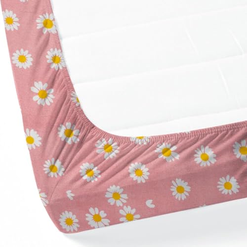 Image of Jashan 300 TC Glace Cotton Super Soft Fabric King Size Fitted Bedsheet for Double Bed, King Size 72 inches X 78 Inches x 10 Inches, with 2 Large Size Pillow Covers -Pink Lilly Flowers