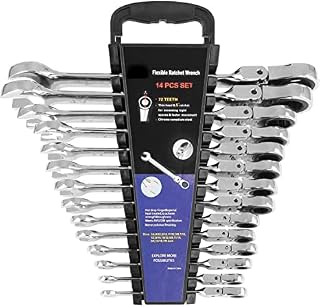 Prostormer 14-Piece Ratcheting Wrench Set, SAE 1/4”-7/8”, Chrome Vanadium Steel Flex Head Combination Wrench set with Wrench Rack