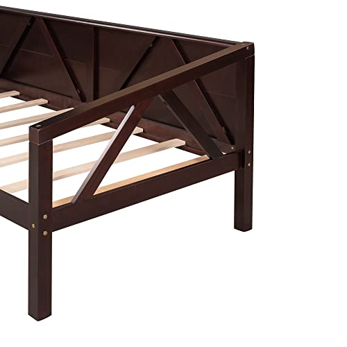 Merax Classic Wood Daybed Frame Multifunctional Mattress Foundation/Bed Sofa With Headboard, Twin, Espresso #TOP6