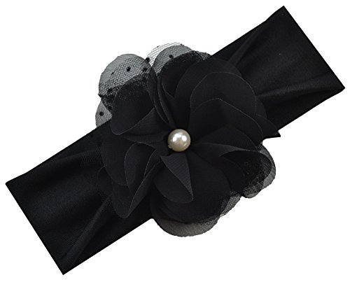 Funny Girl Designs Pearl Chiffon Baby Headband (Black Band/Black Flower)