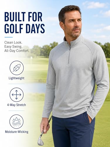 Image of Golf Quarter Zip Pullover for Men Mock Neck 1 /4 Zip Lightweight Athletic UPF 50+ Men's Long Sleeve Golf Sweatshirt