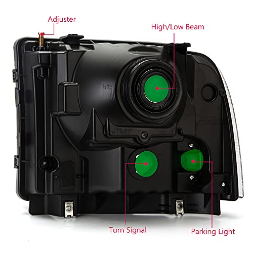 Image of GRAND ORANGE Headlights Assembly Compatible with 2005-2007 Ford F250 F350 F450 F550 Super Duty /Fit 2005 Ford Excursion Headlamp Driver & Passenger Side Clear lens Black Houing Clear Reflector