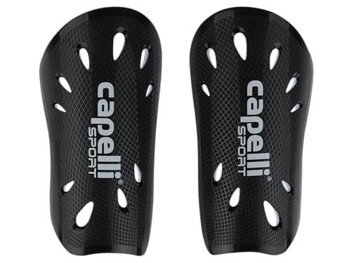 Capelli Sport Soccer Shin Guards, Lightweight Protector Pads for Youth and Adult Players, Large, Black/White