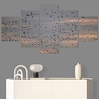 SIGNWIN 5 Panel Canvas Wall Art Birds Farmhouse/Country Group Group Multicolor Photography Realism Relax/Calm Warm for Home Decorations Ready to Hang - 60