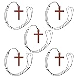 Yardenfun Collar de Cruz de Madera Natural Unisex 5 Piezas Cordón Tallado a Mano, Colgante Cristiano Religioso Ligero y Resistente para Eventos Religiosos y Uso Diario