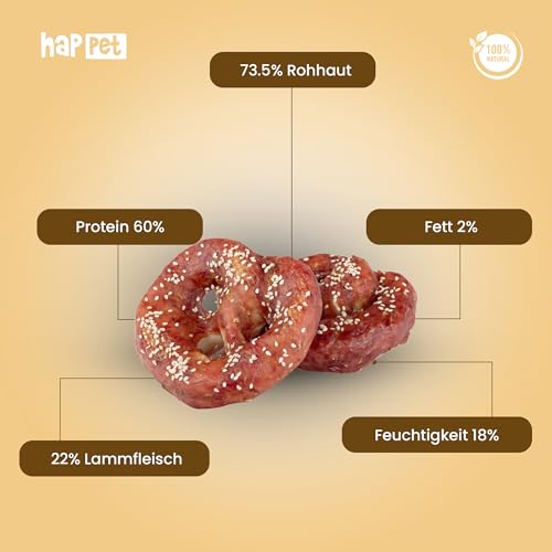 HAPPET Hundegröße - Lammbrezel - 1 Stück - leicht verdaulicher, hochproteinreicher mit Lammfleisch und roher Haut - Gesunder Snack für Hunde aller Rassen