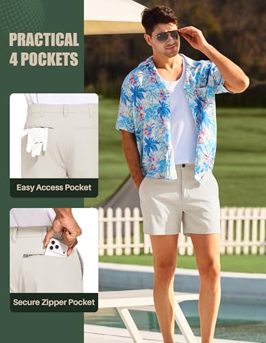 Image of PULI Golf Shorts Men 5 Inch Inseam Stretch Casual Dress Shorts with Pockets Waterproof Lightweight Quick Dry
