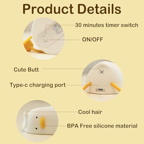 Image of KRESHU Lie in Peace Duck Sleep Lamp Soft Silicone Night Light | LED Lying Flat Kids Night Lamp | Type-C Rechargeable Bedroom Lamp | Touch Colour Changing (Pack of 1)
