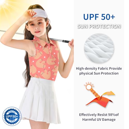 Image of Soneven Girls Sleeveless Polo Shirts Button UP Golf Tennis T-Shirts with Collared Quick Dry Tank Tops for 4-14 Years