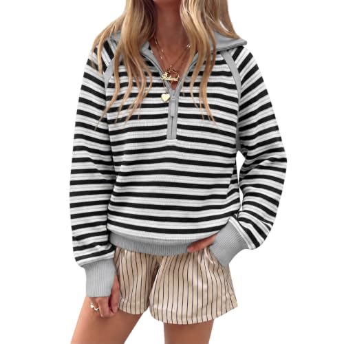 Quarter Zip Sweater Women Knit Striped Sweaters 1/4 Zip Cute Sweaters - image 1