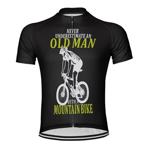 Personalizarlo Never Understimate an Old Man with a Mountain Bike Hombre Camiseta De Ciclismo Manga Corta Bicicletas Maillots (FR/ES, Letras, L, Regular, Regular, MS5025)