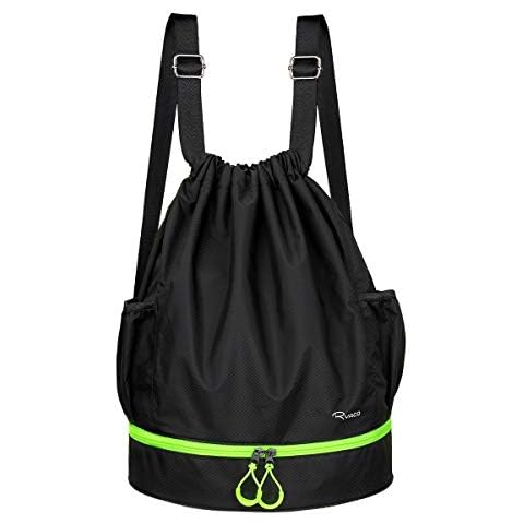 RYACO Drawstring Backpack Sports Gym Bag, Water Resistant String Sackpack Large Size with Zipper and Water Bottle Mesh Pockets for Gym Shopping Sport Yoga School Swimming Beach Cover