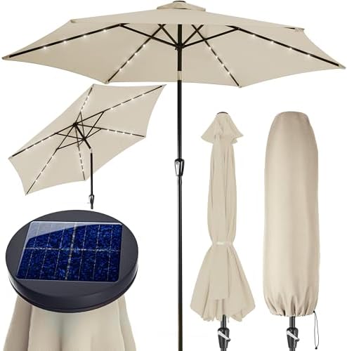 Kingsleeve® Parasol de jardin extérieur LED solaire 270cm beige P...