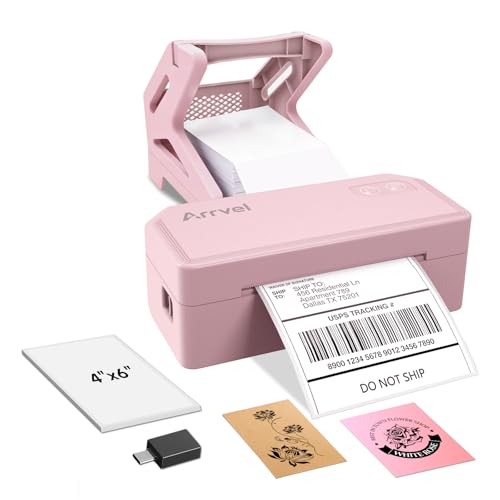 Arrvel Bluetooth Thermal Label Printer with Stand, Wireless 4x6 Shipping Label Printer for Small Business, Inkless Printing for USPS Amazon Etsy Shopify, Support iPhone Android Windows Mac (Pink)