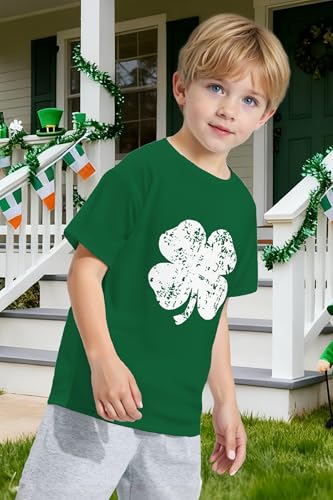 Image of TMSD Unisex Kids St.Patrick's Day T-Shirt Short Sleeve Crew Neck Clover Shamrock Tee 4-14 Years
