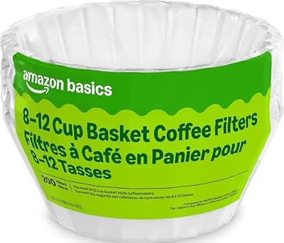 Amazon Basics Basket Coffee Filters for 8-12 Cup Coffee Makers, White, 200 Count, Packaging May Vary