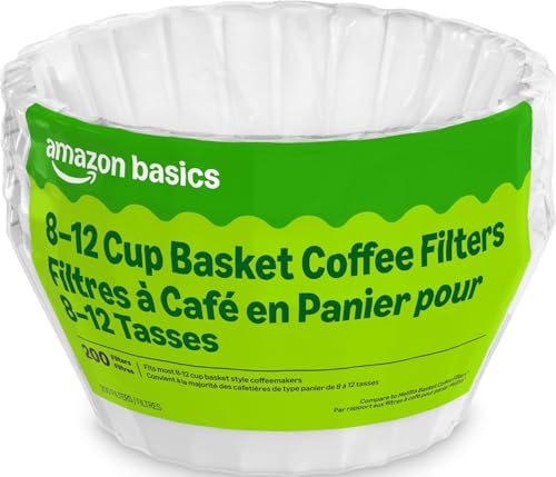 Amazon Basics Basket Coffee Filters for 8-12 Cup Coffee Makers, White, 200 Count, Packaging May Vary
