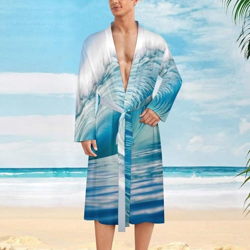 Blue Ocean Wave print Bathrobe Soft And Comfortable Bathrobe Skin-Friendly And Breathable2