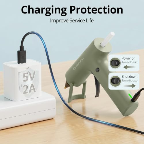 Image of Tilswall Cordless Hot Glue Gun W106s with Rechargeable 2Ah Green