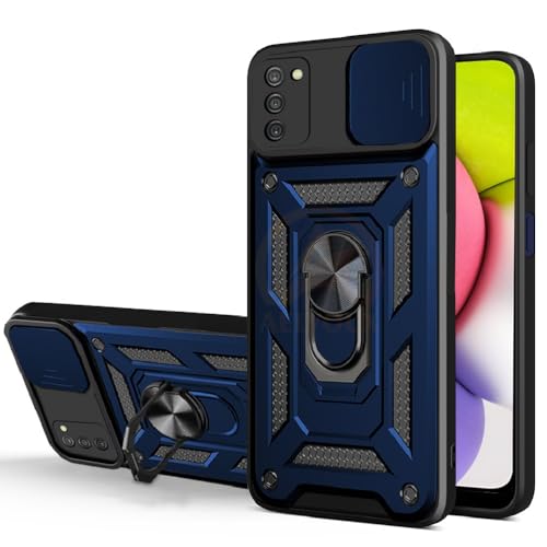 Image of Armor Bumper Back Cover Case for Samsung Galaxy A03s | Rotating Camera Cover, Ring Holder & Kickstand | Heavy Duty & 360 Degree Protection Samsung Galaxy A03s Back Cover (Blue)