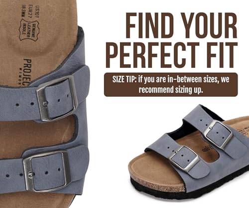 Image of Project Cloud Kids Sandals 100% Genuine Leather - Natural Cork Footbed Non-Slip Slides for Kids - Lightweight Boys & Girls Sandals - Water-Resistant Girls & Boys Sandals