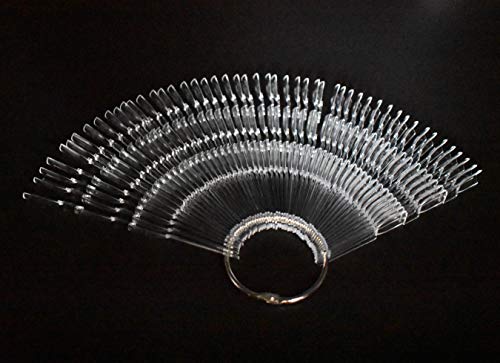 1 Set 150 Tips Nail Polish Color Display Nail Color Display Sticks Plastic Nail Tips with Metal Split Ring Holder(Clear)