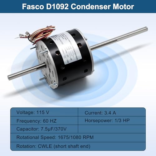 Image of Criditpid D1092 RV Air Condenser Blower Motor with Capacitor Replacement for Fasco D1092 7184-0156 1468-3069 Coleman Mach RV AC Fan Motor, 1 /3 HP, 1675 RPM Motor Fan Replaces Broad-Ocean Y6L457D01L