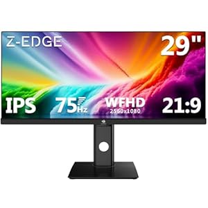 Z-Edge 29 Inch IPS Monitor WFHD 2560×1080, 21:9 Ultrawide 75Hz LED Monitor Home Office, 250 cd/m², FreeSync, Flicker Free, HDR10, Height & Tilt & Swivel Adjustable, HDMI & DisplayPort