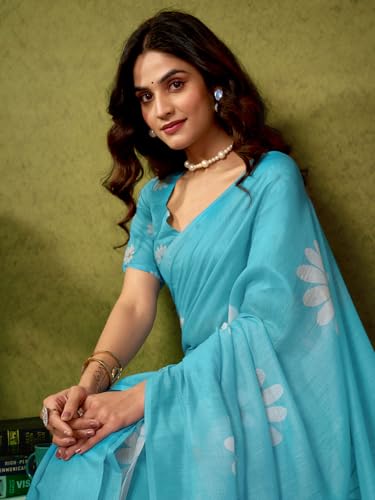 Image of Satrani Women's Chanderi Cotton Printed Ready To Wear One Minute Pre Pleated Readymade Saree with Unstitched Blouse Piece