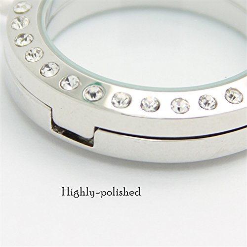 Jojo & Lin Magnetic Floating Locket Charm 30Mm Medium With Snake Chain Thanksgiving Day Gift (Silver Round Crystal) #TOP5