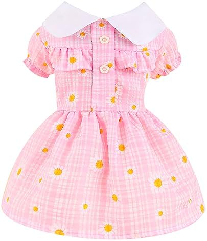 Dog Dress for Small Dogs Daisy Floral Girl Puppy Dress Breathable Cute Princess Doggie Dresses Spring Summer Pet Cat Rabbit Clothes（Pink,Small）
