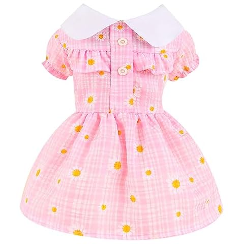 BAEJMJK Dog Dress for Small Dogs Daisy Floral Girl Puppy Dress Breathable Cute Princess Doggie Dresses Spring Summer Pet Cat Rabbit Clothes（Pink,XX-Large） Cover