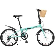 BLIANGE 20 Inch 6 Speed Folding Bike, Includes Phone Holder, Fenders & Front Basket, Folding Commuter Bike for Adults Men Women, 3 Colors