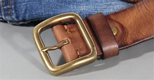 Men's Leather Copper Buckle Handmade First solid Cowhide Retro Jeans Soft Belt3