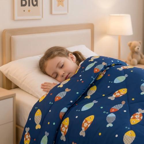 Image of Filymore Single Bed Cartoon Printed Blankets for Kids | Dohar for Kid Boys & Girls | Glace Cotton Soft Children Comforters | Summer & Winter Blankets (60x90 Inches) (Fish Blue)
