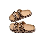 Geerta Women's Fashion Leopard Print Slides, Casual Comfortable Platform Slippers for Summer, Non-slip Beach Trendy All-match Indoor & Outdoor Wear Walking Shoes (Brown,8)