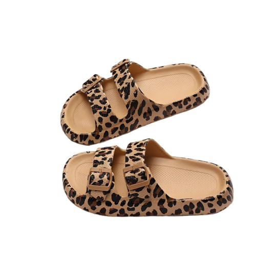 Geerta Women's Fashion Leopard Print Slides, Casual Comfortable Platform Slippers for Summer, Non-slip Beach Trendy All-match Indoor & Outdoor Wear Walking Shoes (Brown,7)