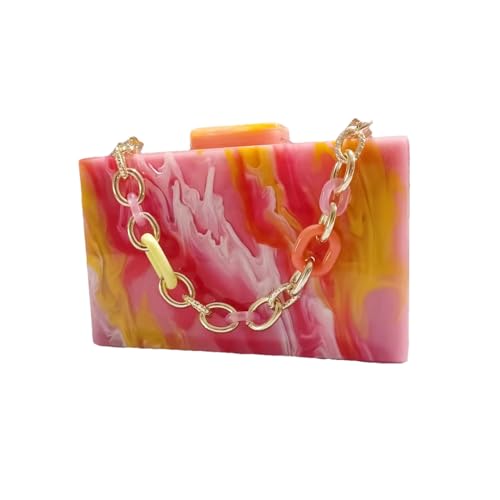 Image of Acrylic Clutch Purse for Women Colorful Evening Handbag Geometric Marbling Box Bag with Detachable Chain