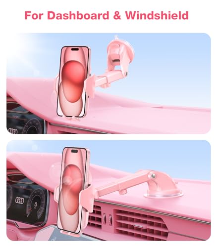 VICSEED Pink Phone Holder for Your Car [Sturdy & Durable] [Powerful Suction] Dashboard Windshield Air Vent Car Phone Holder Hands Free Phone Mount for Car for iPhone Android, Pink Car Accessories